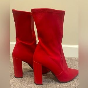Stuart Weizmann Red Midi Boots. Worn twice - like new !!